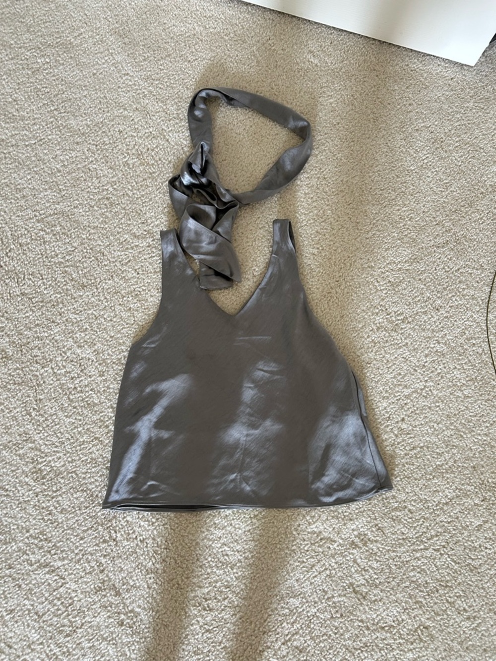 Gray Satin Halter Neck Women's Top